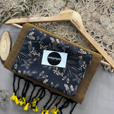 Golden Handloom Khadi Cotton Saree With Black Print Blouse